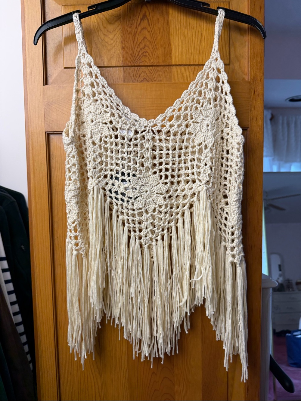 NWT Crochet Fringe Camisole Tank Top - Cream - Picture 2 of 3